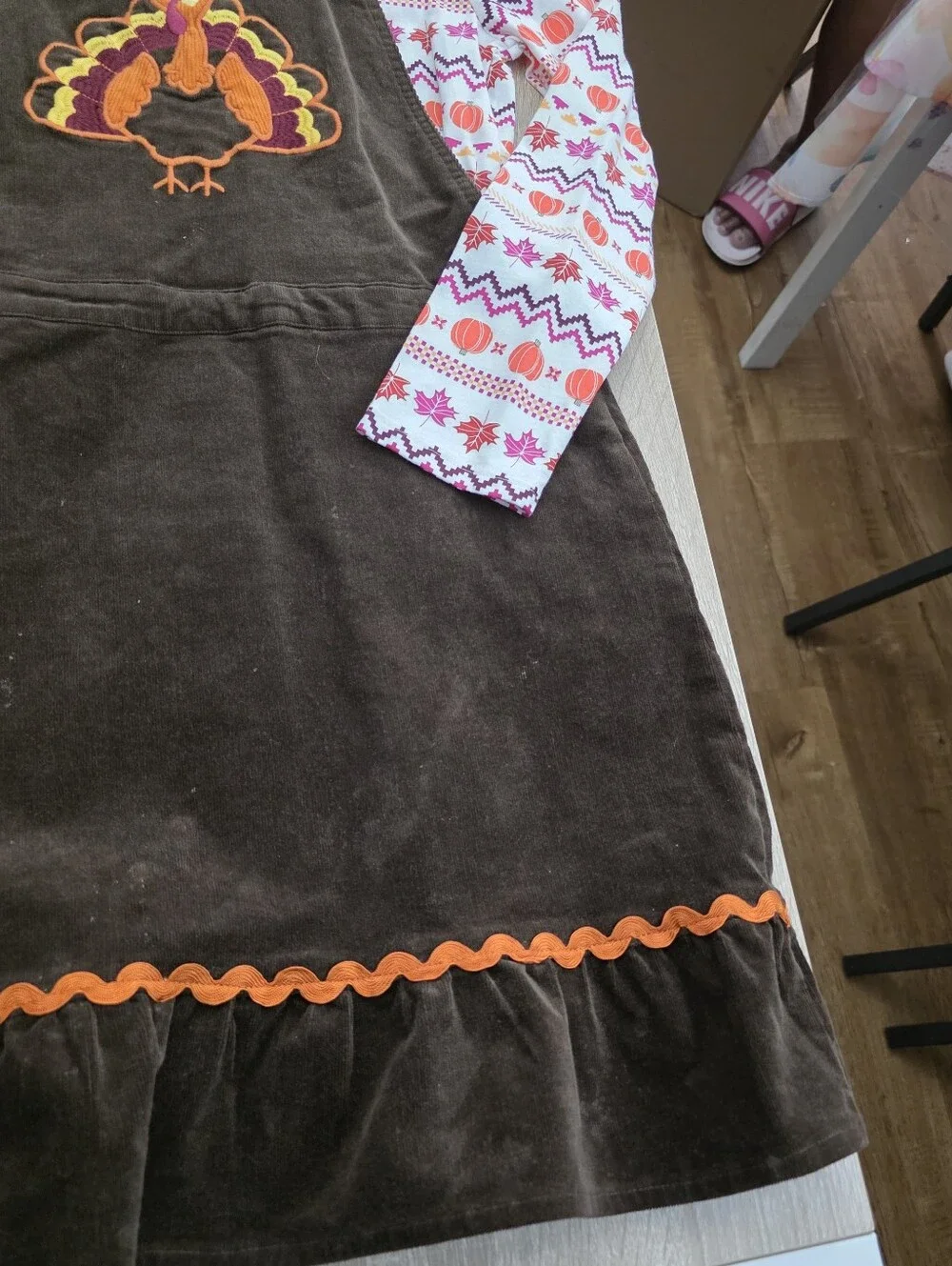 Gymboree Girls Thanksgiving Corduroy Turkey Overall Dress & Shirt Outfit Size 12